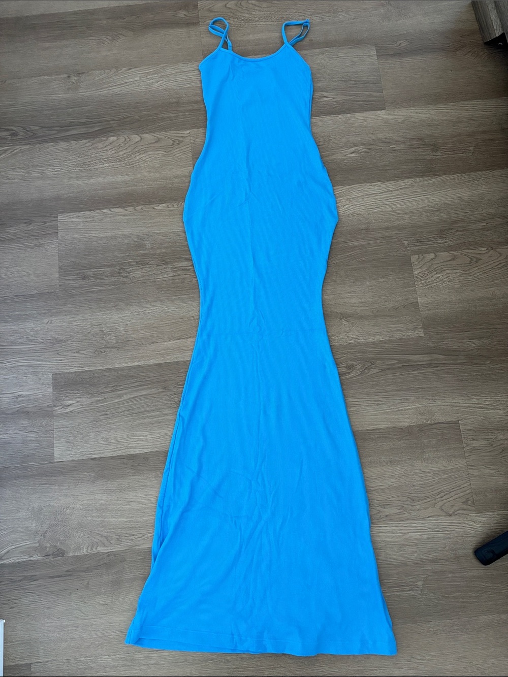 Bright Blue Ribbed Spaghetti Strap Dress